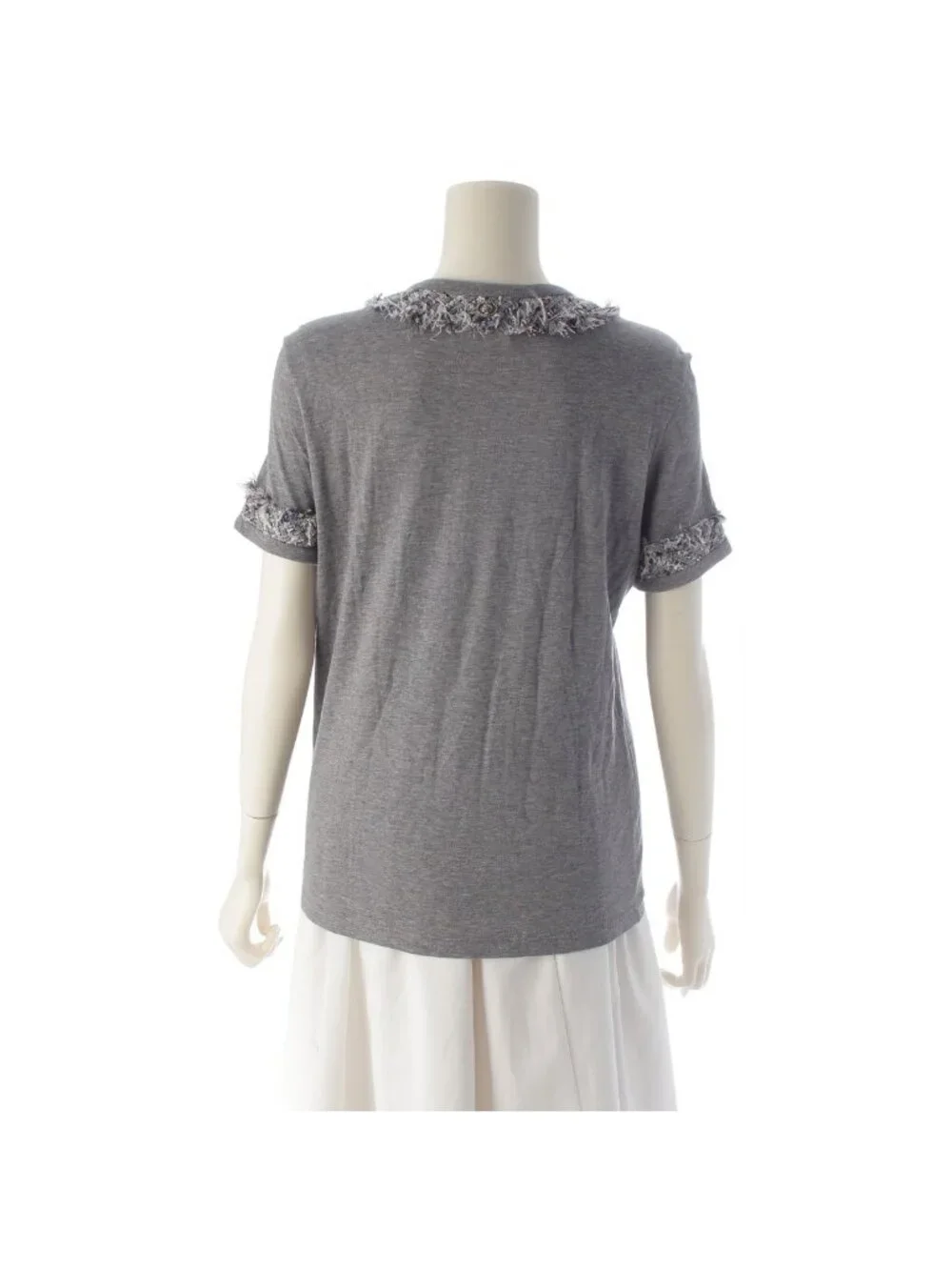 Chanel Cotton Lion Button Tweed Short Sleeve T-Shirt Gray 38